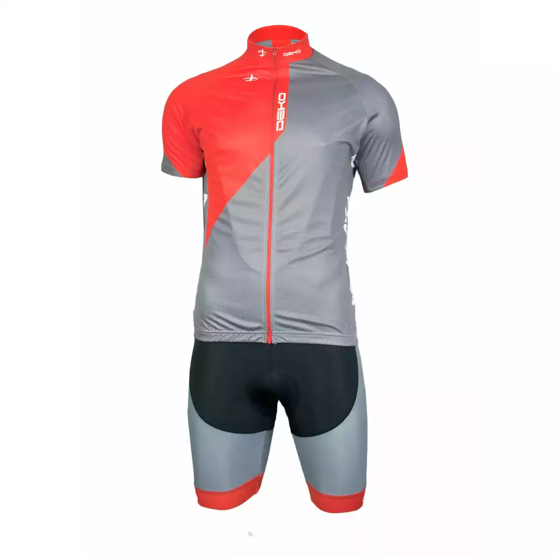 DEKO CHARCOAL - męski zestaw rowerowy spodenki+koszulka czarno-szaro-czerwony