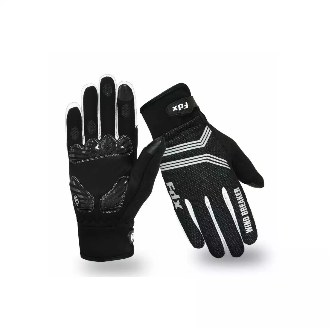 FDX zimowe rękawiczki rowerowe Wind Breaker Gel, czarno-białe