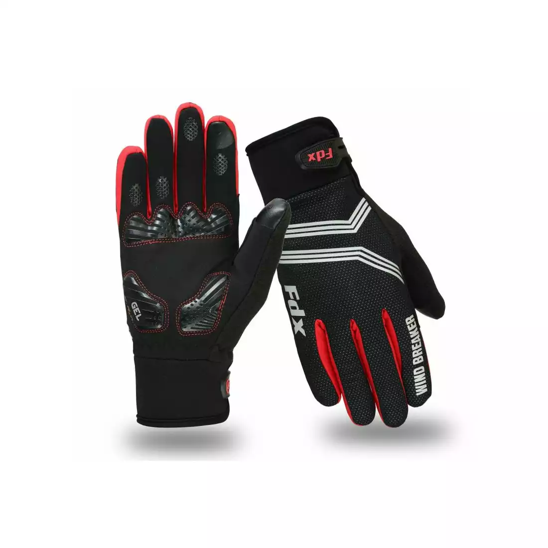FDX zimowe rękawiczki rowerowe Wind Breaker Gel, czarno-czerwone