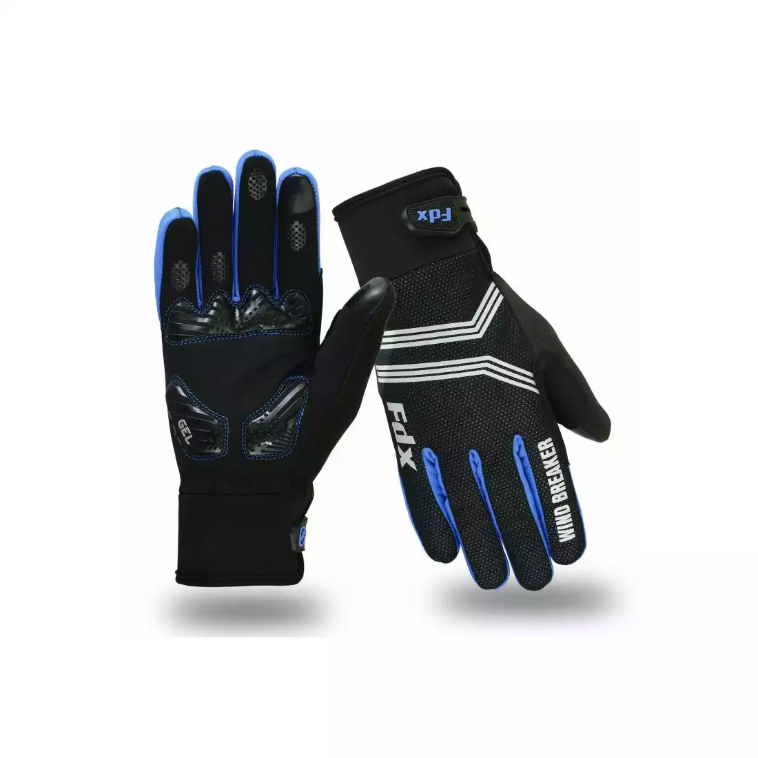 FDX zimowe rękawiczki rowerowe Wind Breaker Gel, czarno-niebieskie