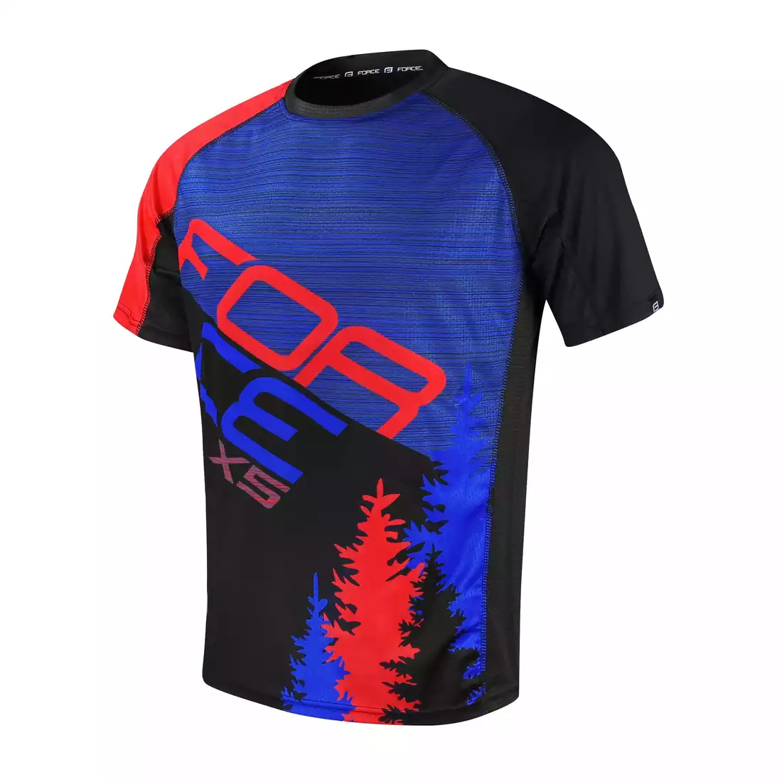 FORCE MTB X5 męska luźna koszulka rowerowa, czarny-czerwony-niebieski  9001526