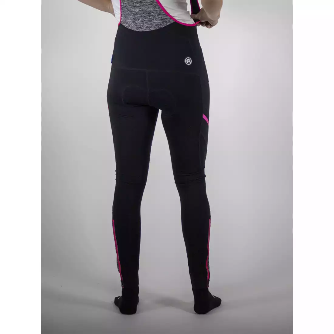 ROGELLI CAROU 2.0 damskie ocieplane spodnie rowerowe, szelka, czarny-róż-szary