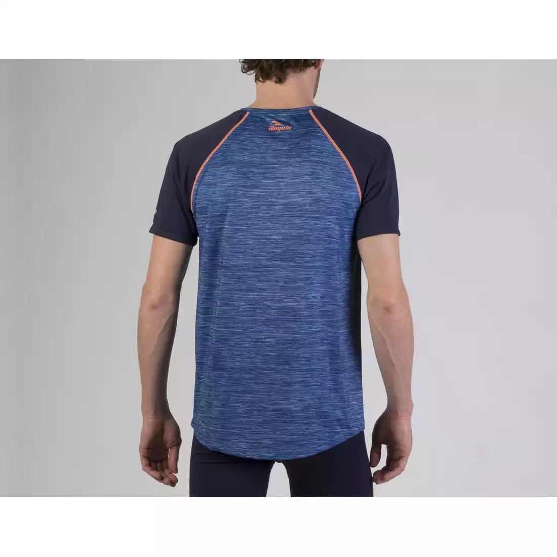 ROGELLI RUN STRUCTURE 830.240 - męska koszulka K/R do biegania, niebiesko-pomarańczowa