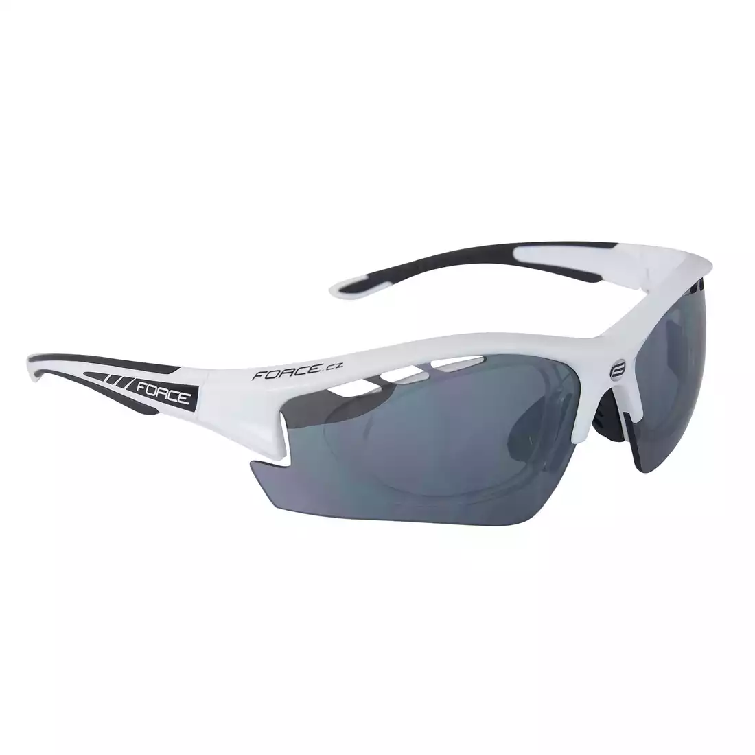 9092225 FORCE RIDE PRO okulary z wymiennymi szkłami + korekcja białe