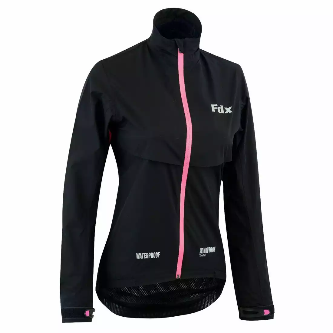 FDX 1410 damska wodoodporna, przeciwdeszczowa kurtka rowerowa , czarny-róż
