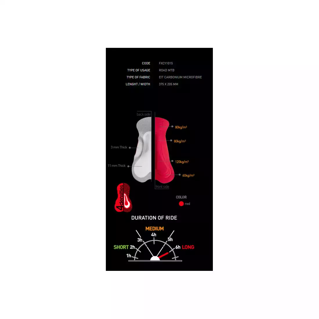 KAYMAQ PRO 30001 - męskie spodenki rowerowe na szelkach, HP Carbon, kolor: Czerwony
