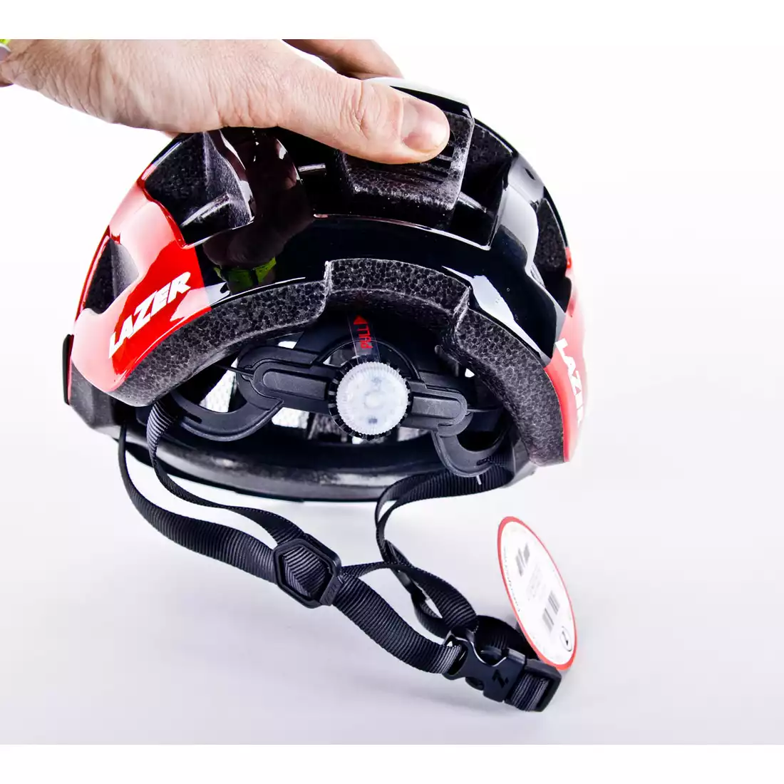 LAZER Compact DLX kask rowerowy LED siatka na owady czerwony czarny połysk