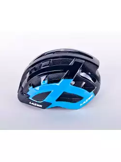 LAZER Compact DLX kask rowerowy LED siatka na owady niebieski czarny połysk