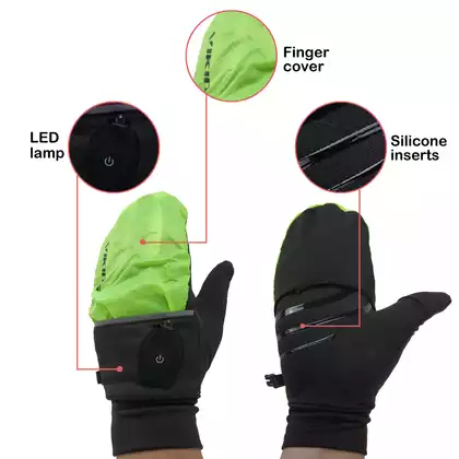 VIKING zimowe rękawiczki, LED, pokrowiec VERMONT 140/20/0011/64 fluor-czarny