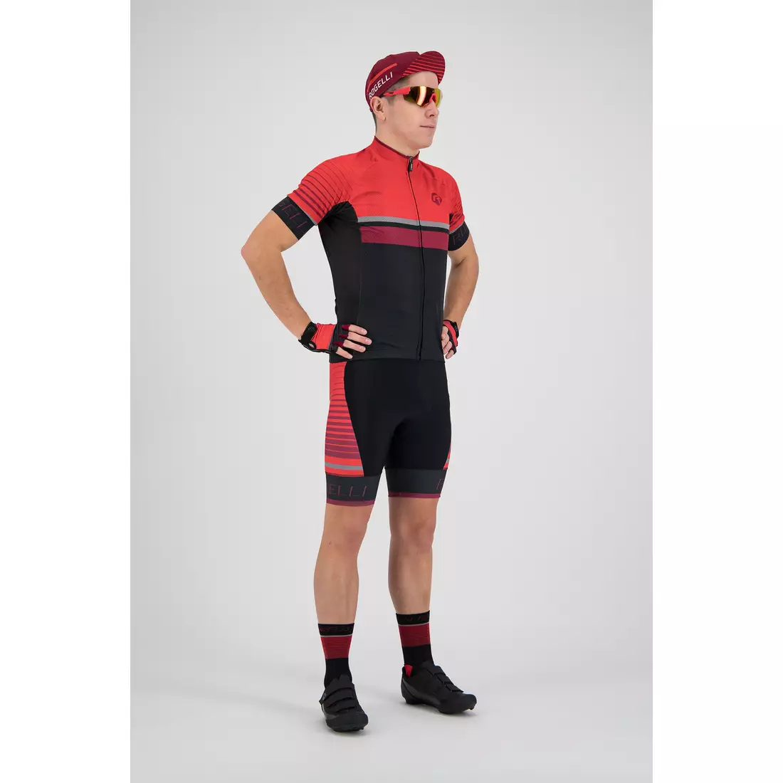 ROGELLI Hero męskie spodenki rowerowe na szelce czarno-czerwone 002.238