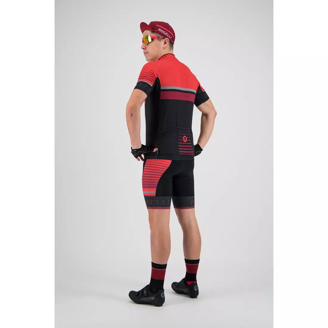 ROGELLI Hero męskie spodenki rowerowe na szelce czarno-czerwone 002.238