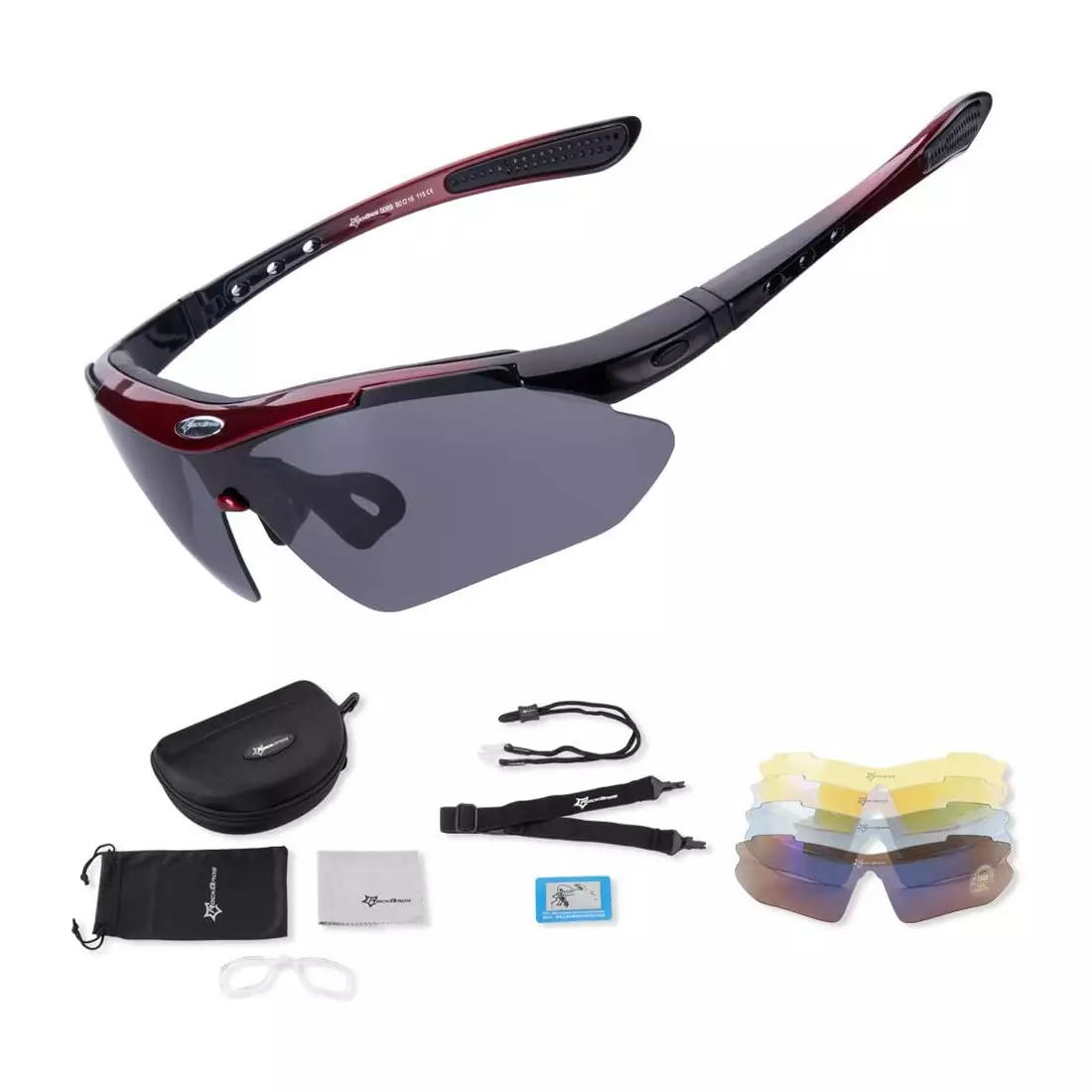 RockBros 10001 okulary rowerowe / sportowe z polaryzacją 5 soczewek wymiennych czarno-czerwone