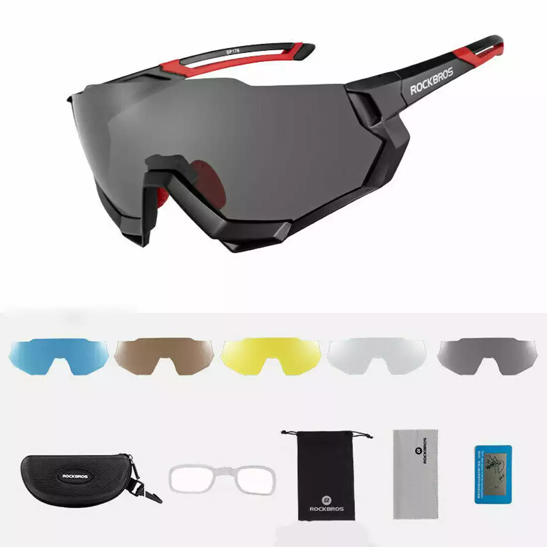 Rockbros 10131 okulary rowerowe / sportowe z polaryzacją 5 soczewek wymiennych czarne