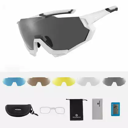 Rockbros 10132 okulary rowerowe / sportowe z polaryzacją 5 soczewek wymiennych białe