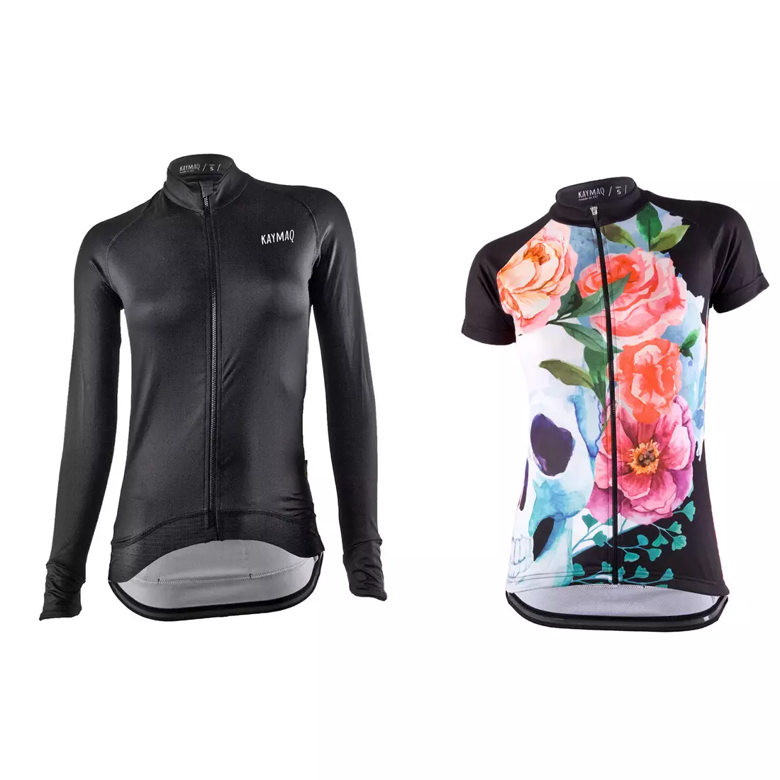[Set] KAYMAQ BDK002 damska bluza rowerowa czarna + KAYMAQ WaterColorSkull damska koszulka rowerowa