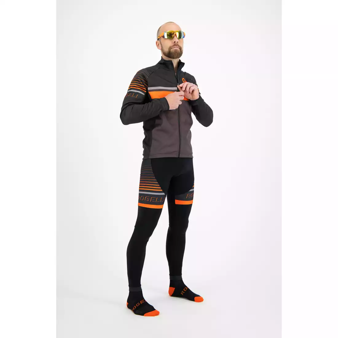 ROGELLI HERO męska przejściowa kurtka rowerowa softshell, czarno-pomarańczowa
