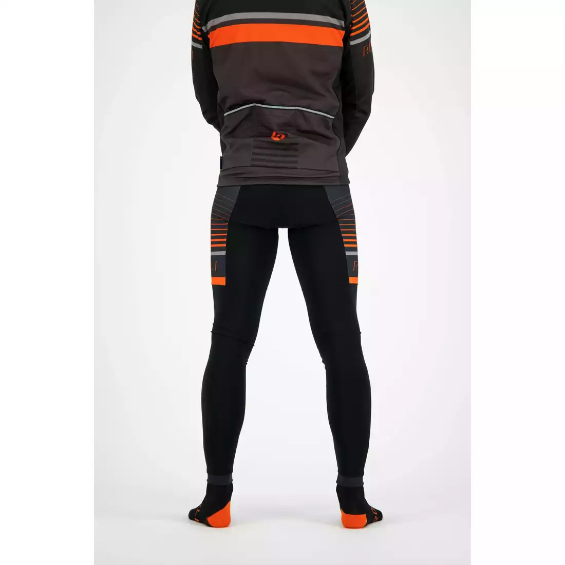 ROGELLI HERO męskie ocieplane spodnie rowerowe na szelce, czarno-pomarańczowe