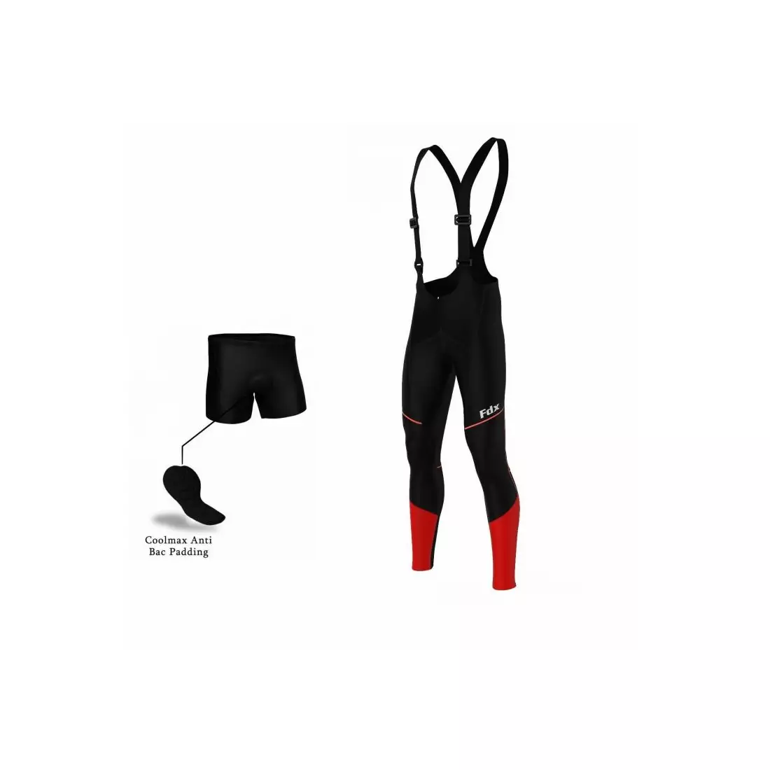FDX 1300 ocieplane spodnie rowerowe softshell czarno-czerwone