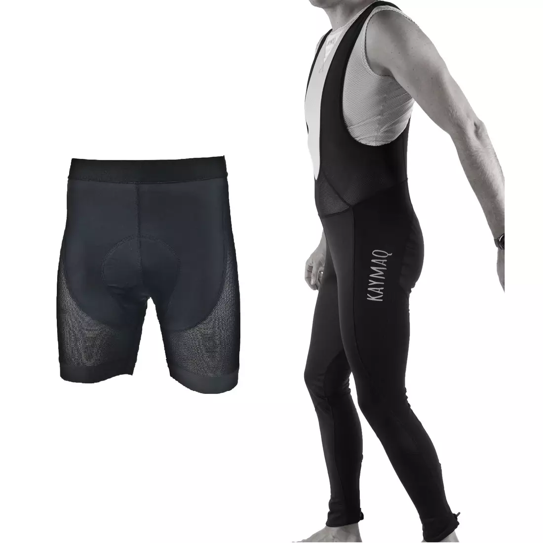 [Set] KAYMAQ zimowe spodnie, softshell, na szelkach, bez wkładki CREEK II + KAYMAQ BOXER męskie bokserki rowerowe z wkładką