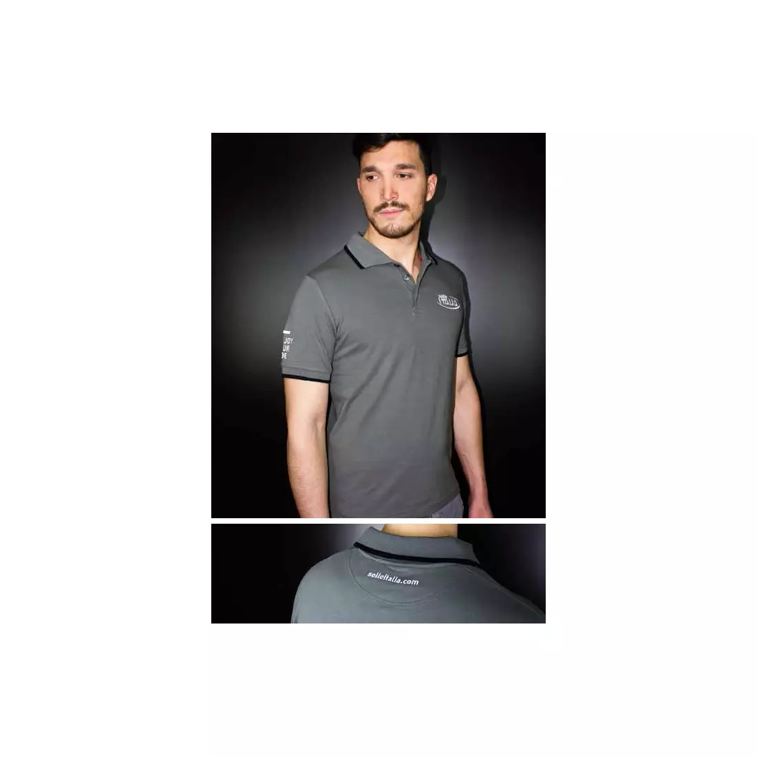 SELLE ITALIA koszulka męska z krótkim rękawem POLO T-SHIRT antracite grey SIT-98541S0000002