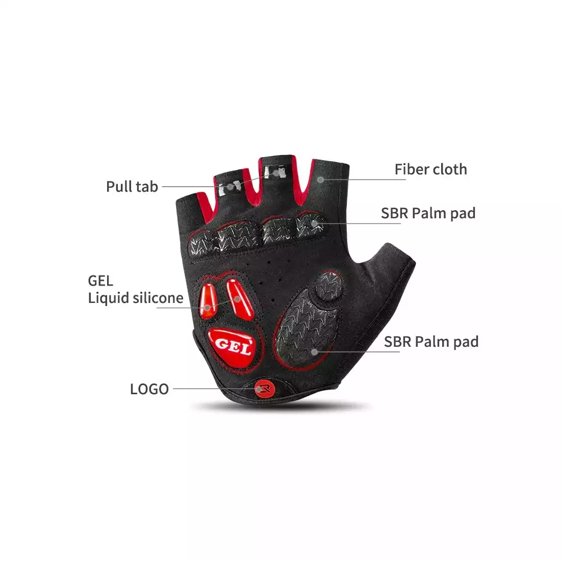 Rockbros rękawiczki rowerowe krótki palec, czarny-czerwony S169BR