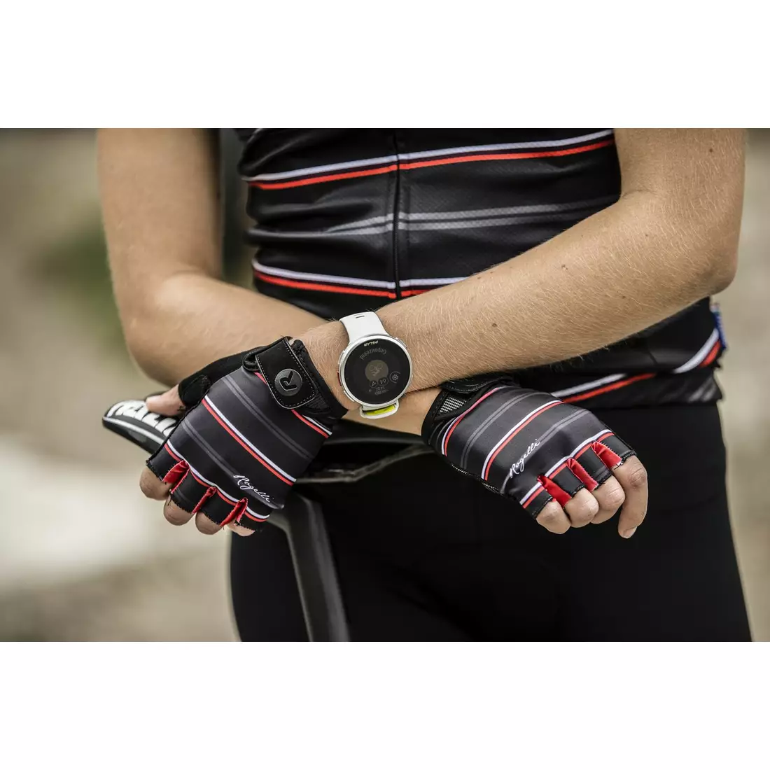 ROGELLI rękawiczki rowerowe damskie STRIPE red/black 