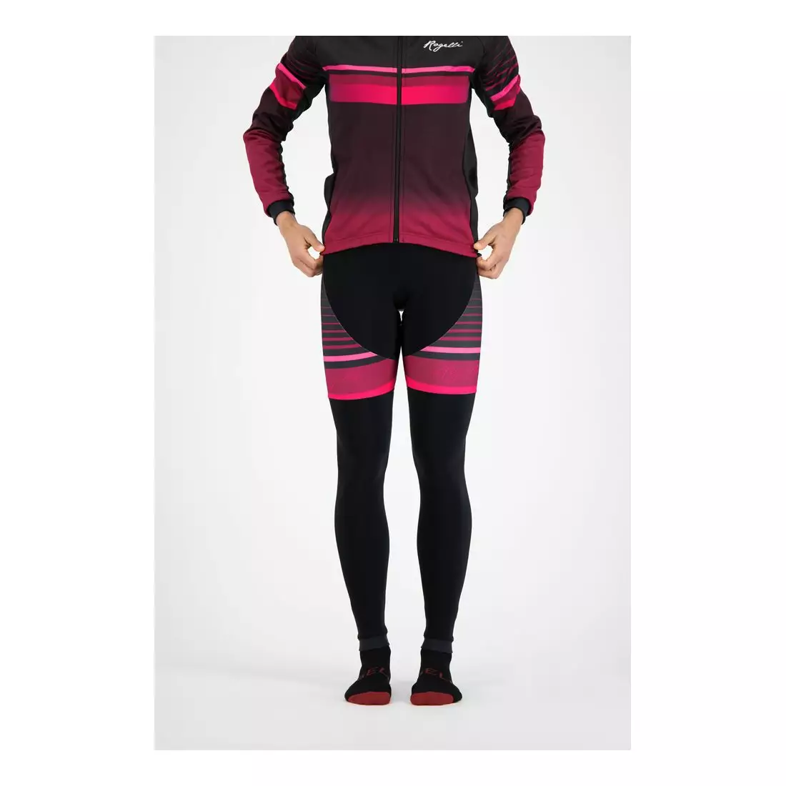ROGELLI zimowe spodnie rowerowe damskie na szelkach IMPRESS black/pink