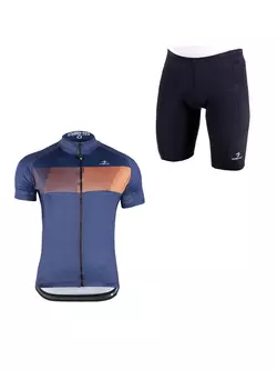 [Set] DEKO STYLE-0421 męska koszulka rowerowa z krótkim rękawem, granatowy + DEKO POCKET spodenki rowerowe bez szelek, czarny