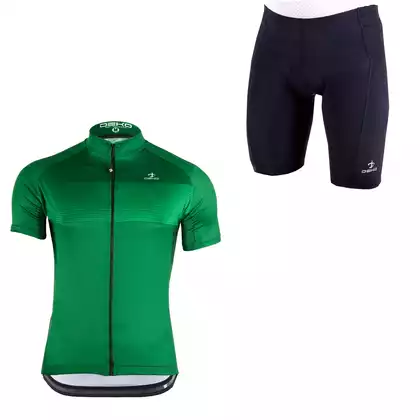 [Zestaw] DEKO STYLE-0421 męska koszulka rowerowa z krótkim rękawem, zielony + DEKO POCKET spodenki rowerowe bez szelek, czarny