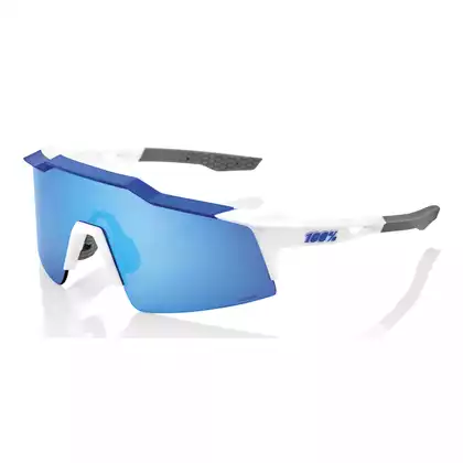 Okulary 100% SPEEDCRAFT SL Matte White/Metallic Blue - HiPER Blue Multilayer Mirror Lens (Szkła Niebieskie Lustrzane Wielowarstwowe) (NEW 2021) STO-61002-407-01
