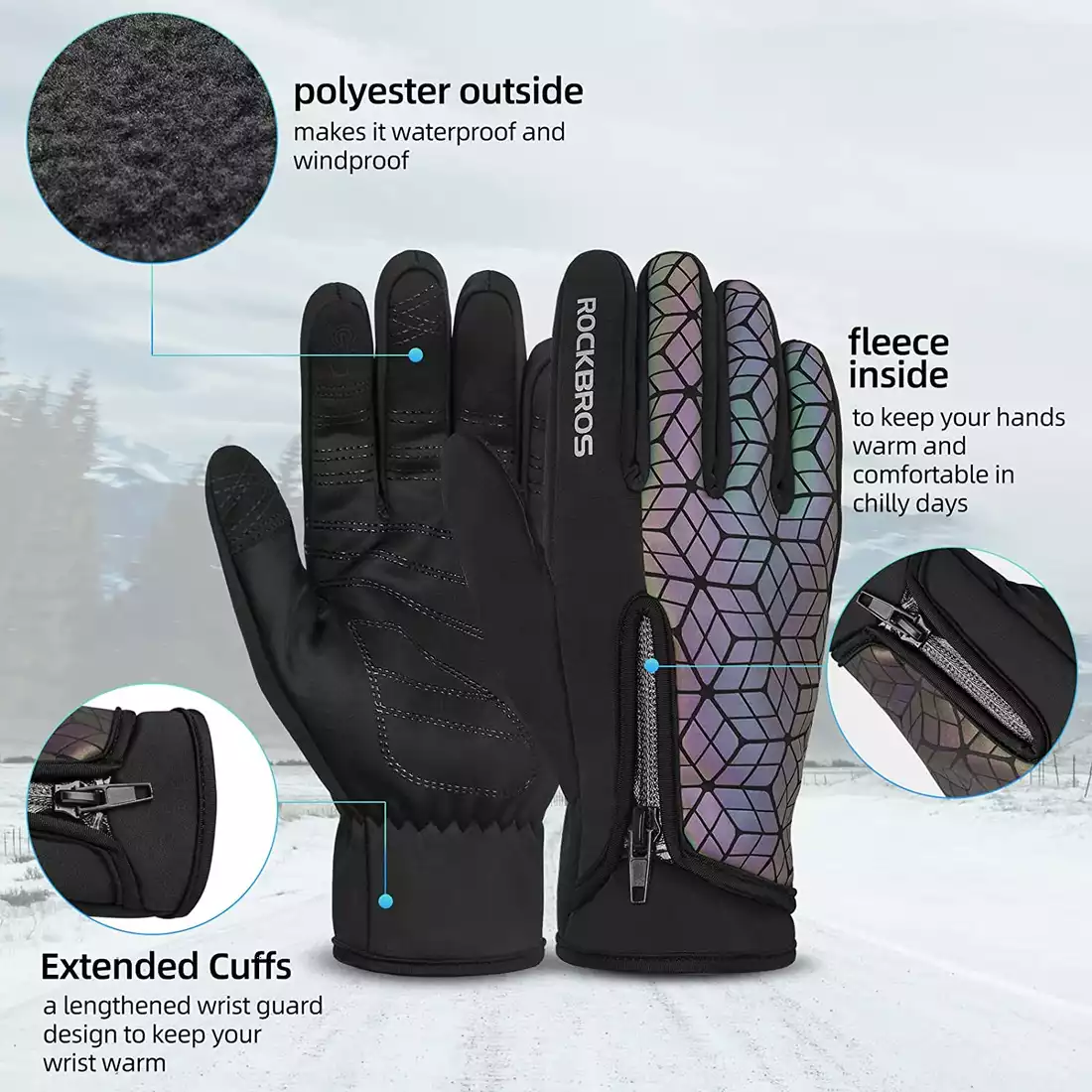 Rockbros zimowe rękawiczki rowerowe softshell, cameleon 16140778007