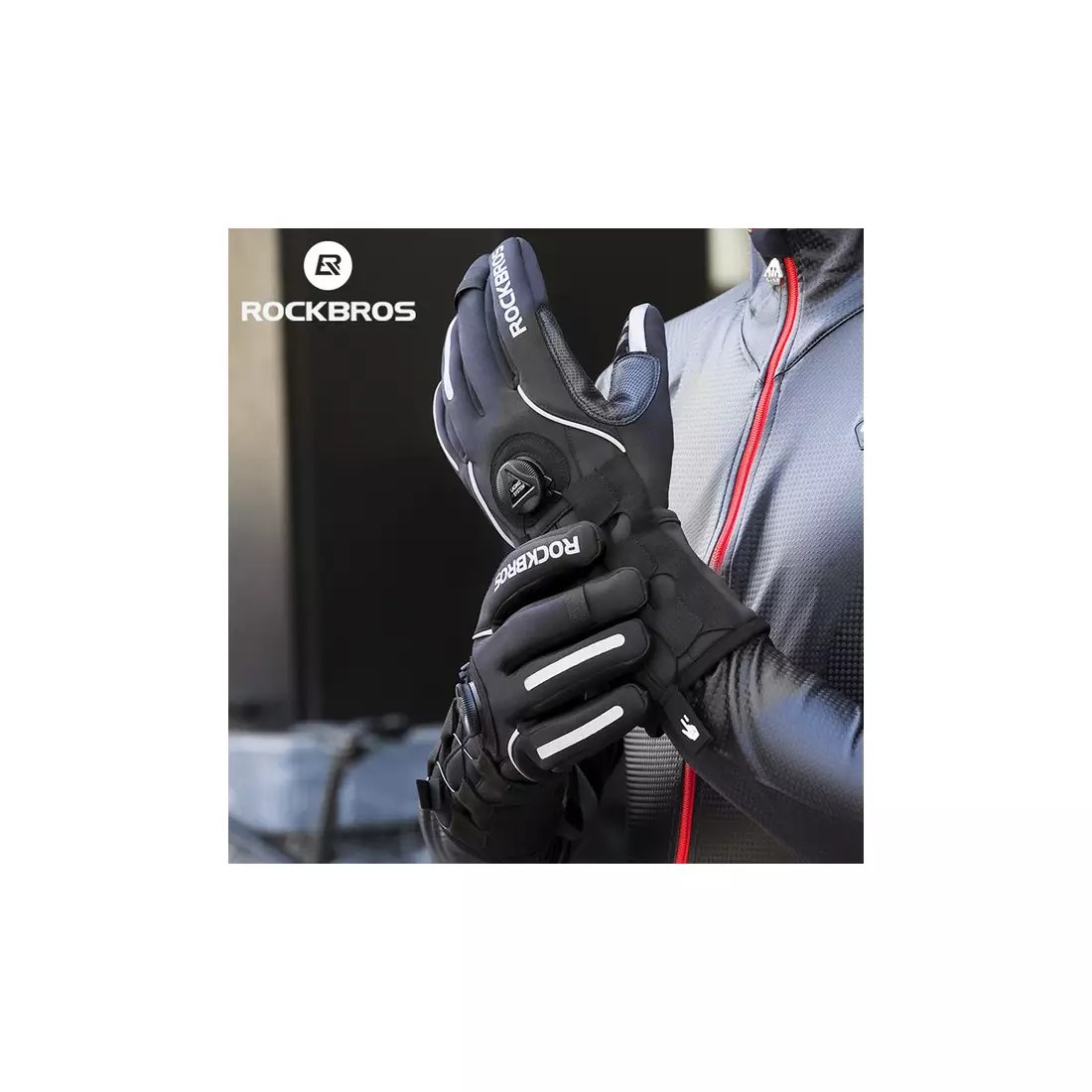 Rockbros zimowe rękawiczki rowerowe softshell z regulacją, czarne S212BK