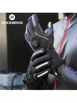 Rockbros zimowe rękawiczki rowerowe softshell z regulacją, czarne S212BK