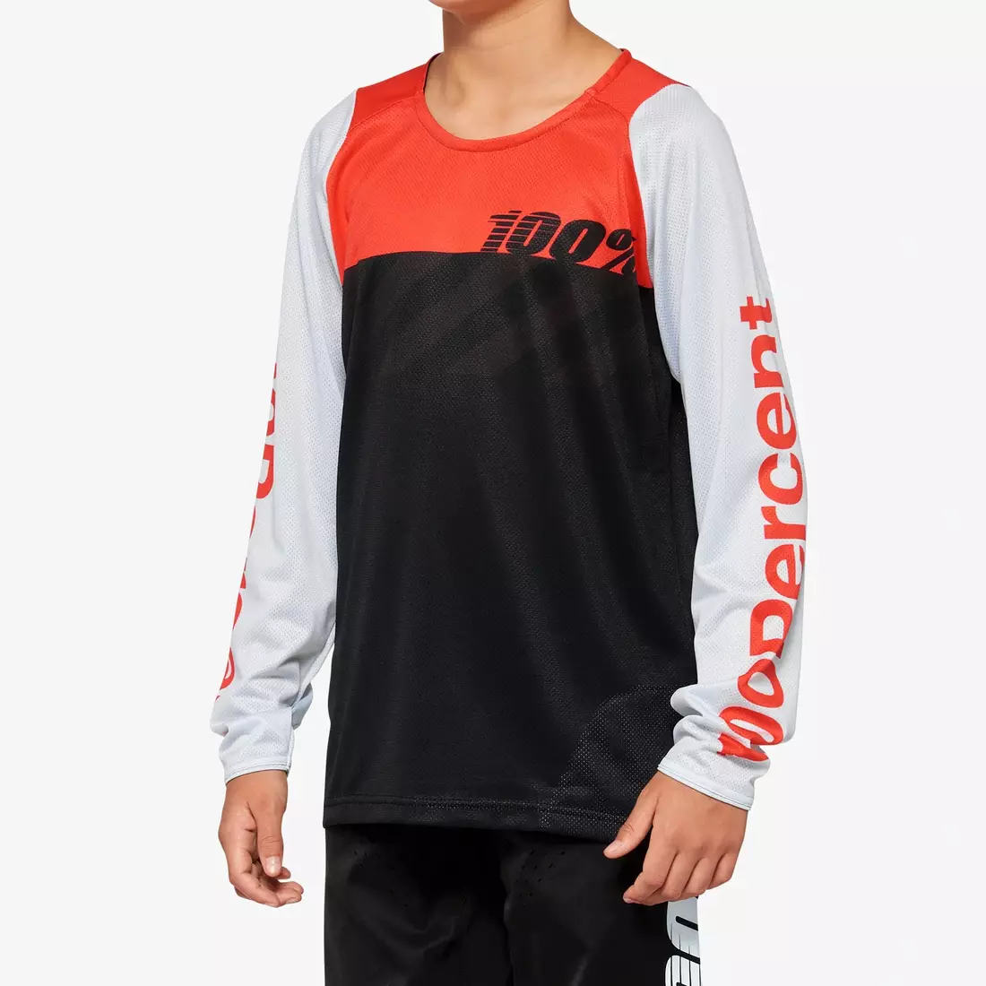 100% R-CORE Youth juniorska koszulka rowerowa z długim rękawem, black racer red 