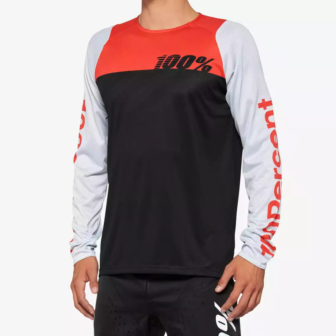 100% R-CORE męska koszulka rowerowa z długim rękawem, black racer red 