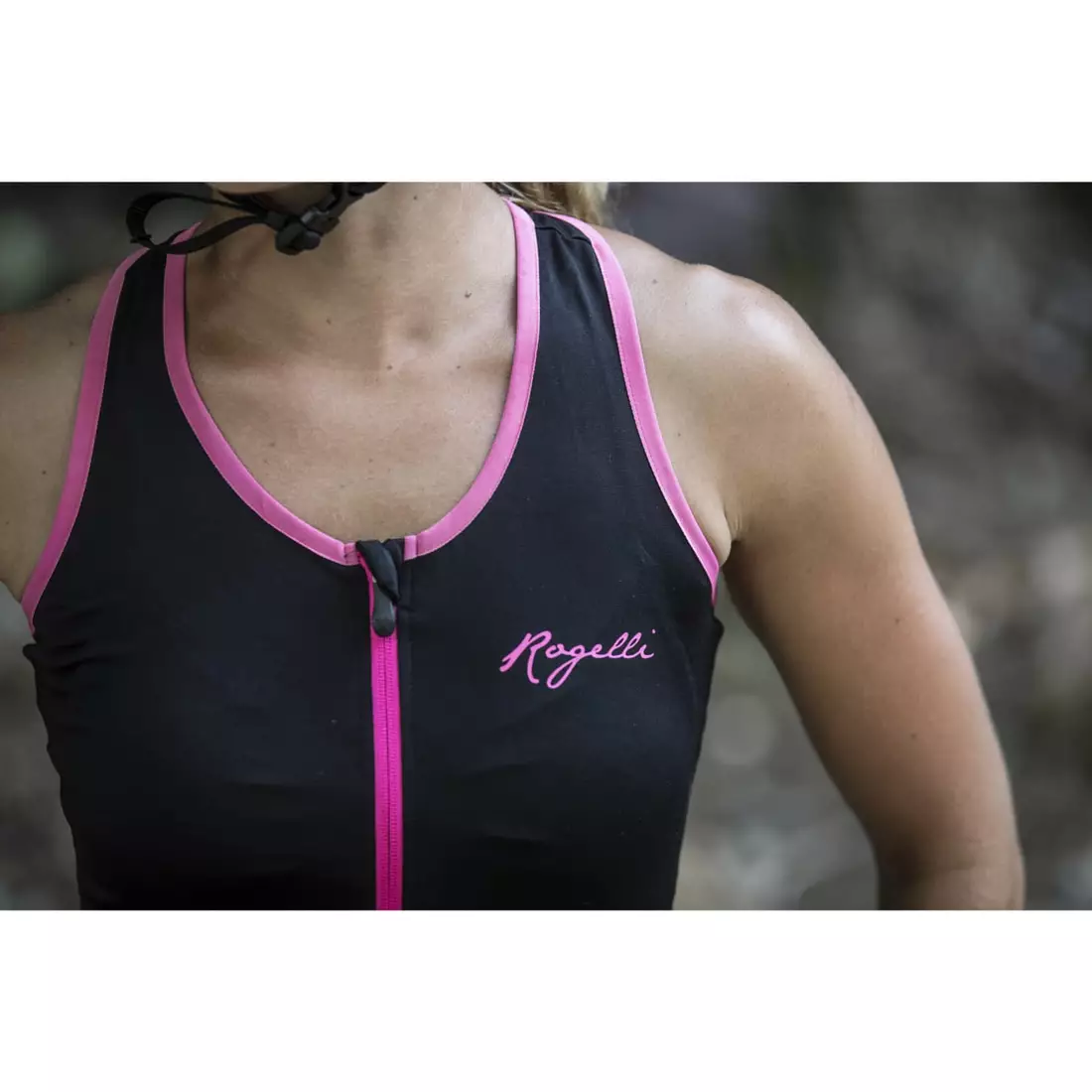 ROGELLI ABBEY - damska koszulka rowerowa bez rękawków - kolor: Czarno-różowy