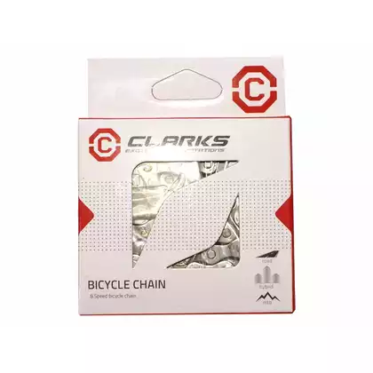 CLARKS C8 Łańcuch rowerowy 8-rzędowy, 116 ogniw, Szosa/MTB, srebrny