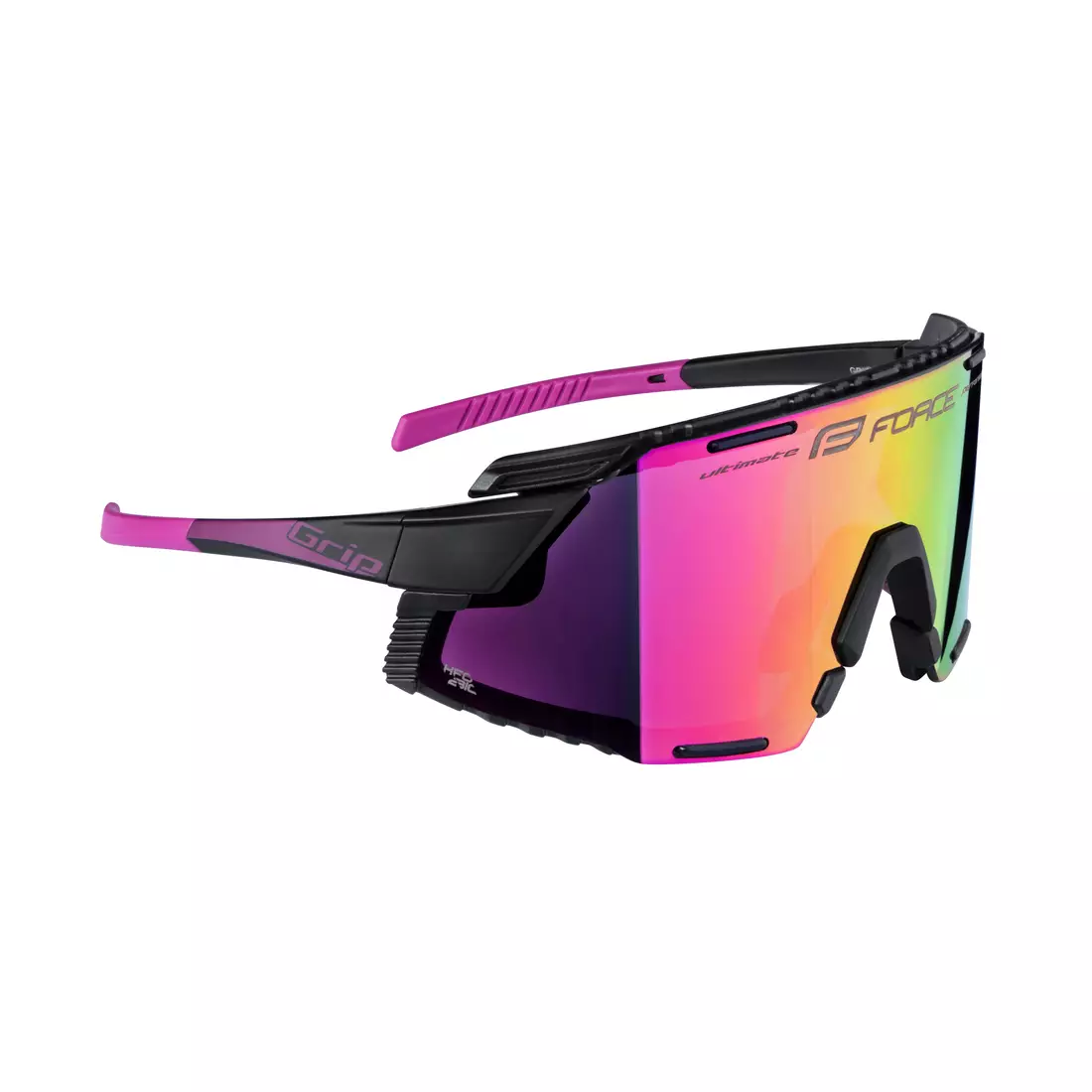 FORCE GRIP Okulary sportowe, fioletowe soczewki REVO, czarno-różowe