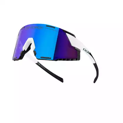FORCE GRIP Okulary sportowe, niebieskie szkła REVO, białe