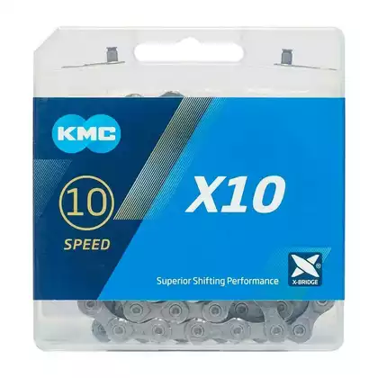 KMC X10 Łańcuch rowerowy 10-rzędowy, 114 ogniw, szary