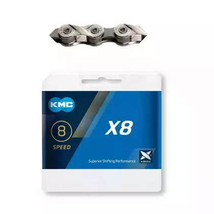 KMC X8 Łańcuch rowerowy 8-rzędowy, 114 ogniw, srebrno-szary  