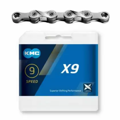 KMC X9 Łańcuch rowerowy 9-rzędowy, 114 ogniw, srebrny 