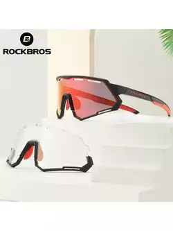 Rockbros 14210004001 okulary rowerowe / sportowe z polaryzacją, fotochromem, 2 wymienne soczewki, czarno-czerwone