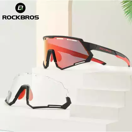 Rockbros 14210004001 okulary rowerowe / sportowe z polaryzacją, fotochromem, 2 wymienne soczewki, czarno-czerwone