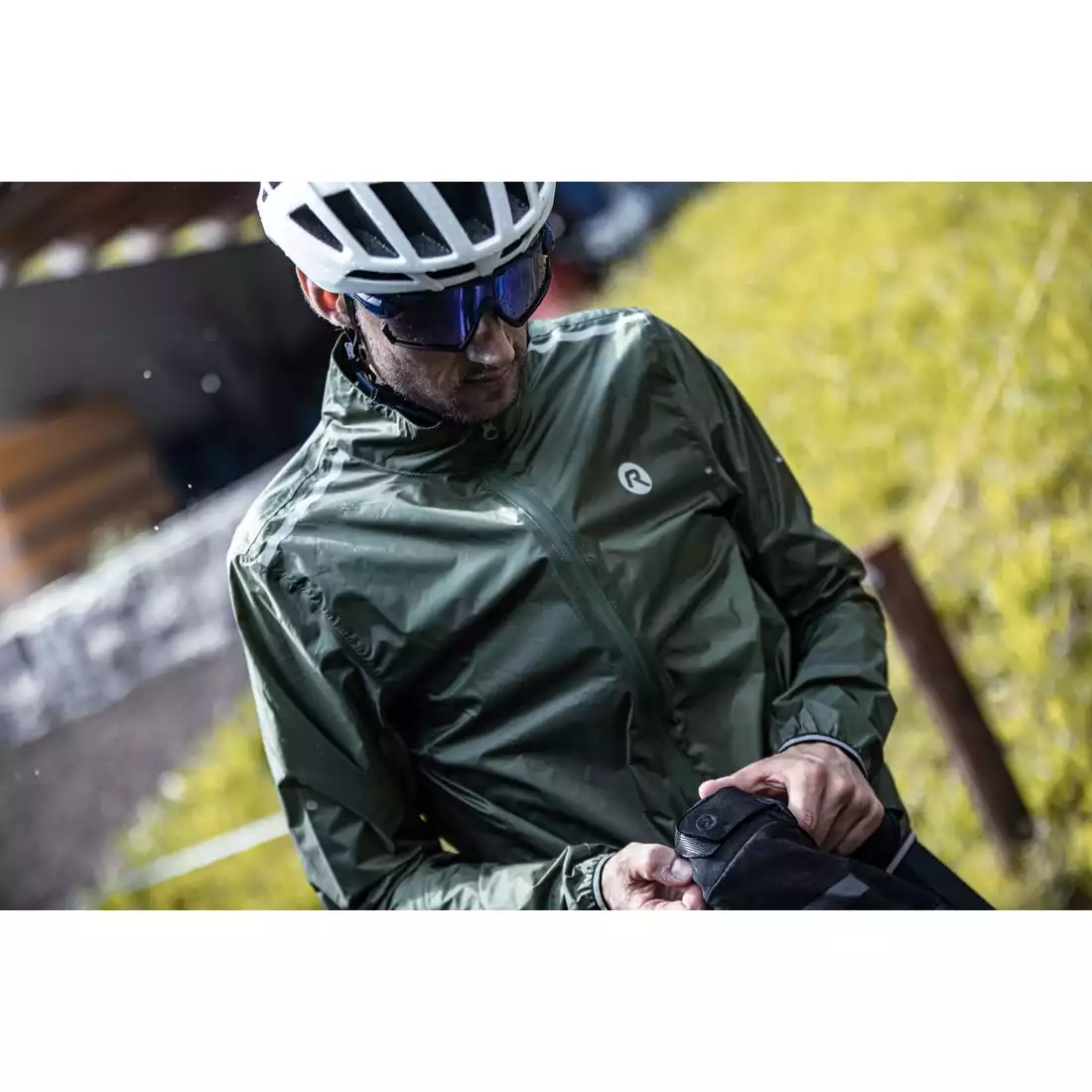Rogelli ESSENTIAL męska kurtka przeciwdeszczowa na rower, khaki