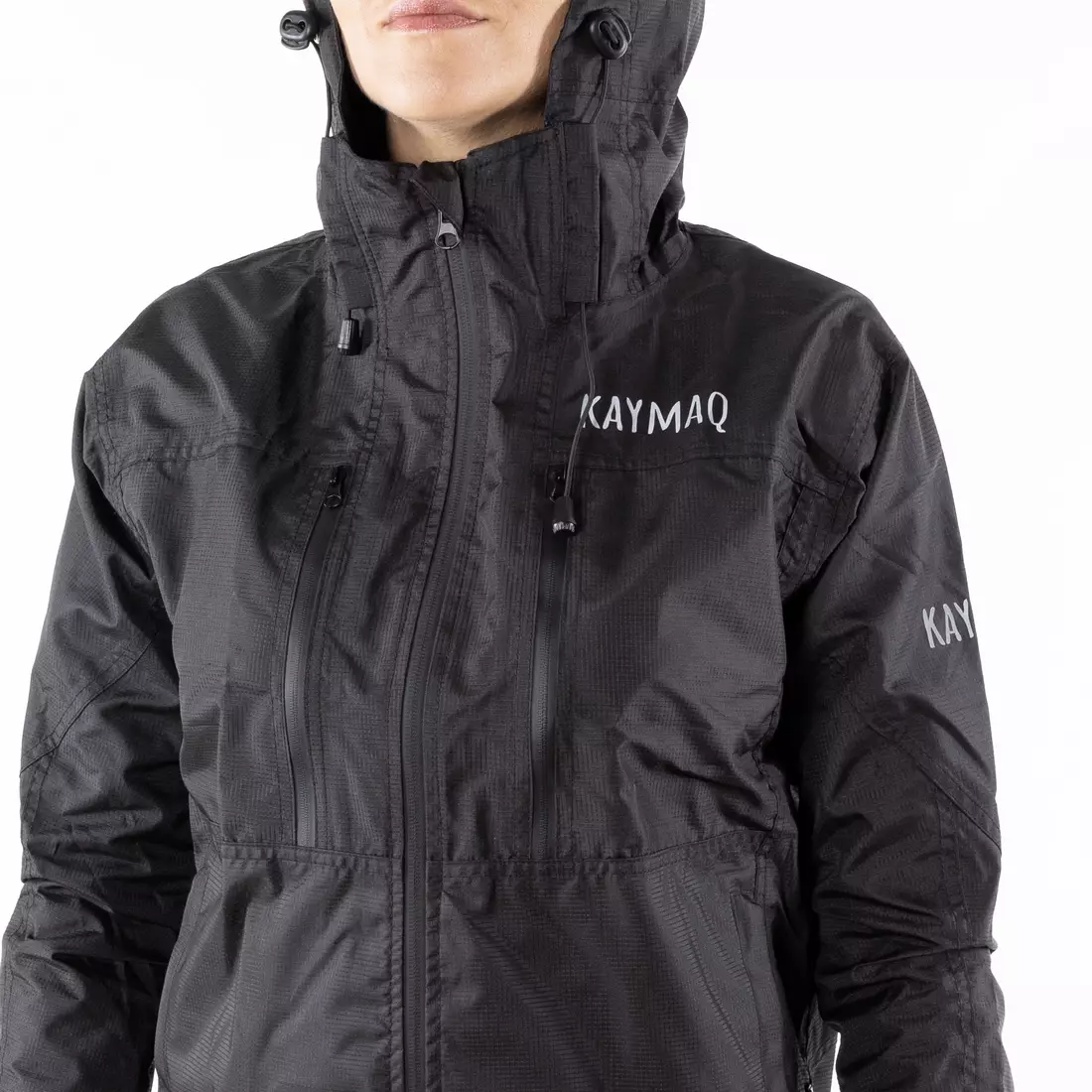 KAYMAQ J2WH damska kurtka rowerowa przeciwdeszczowa z kapturem, czarna
