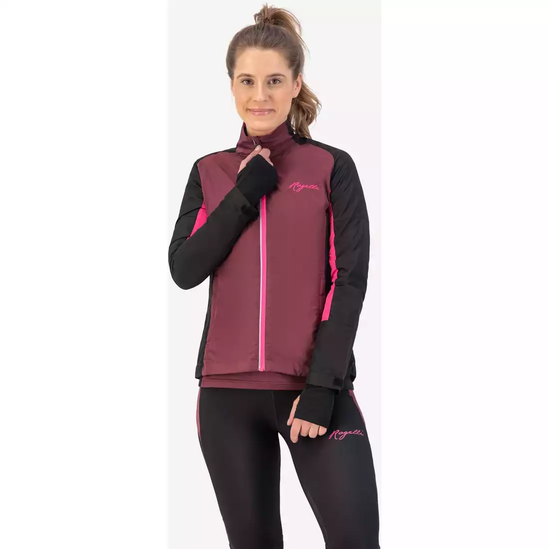 Rogelli ENJOY II damska kurtka, wiatrówka do biegania, bordowo-czarno-różowa