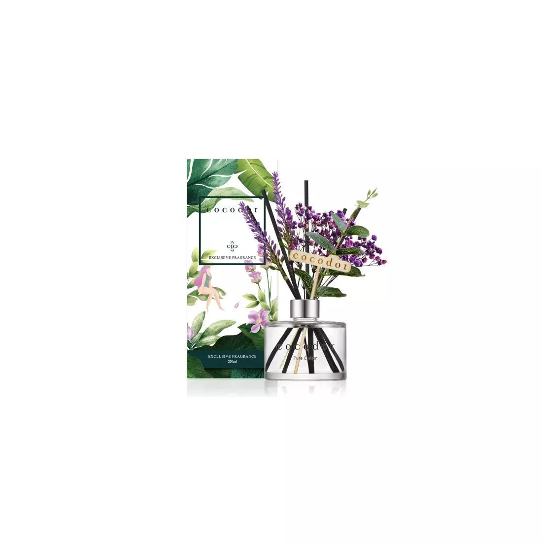 COCODOR dyfuzor zapachowy z patyczkami i kwiatami flower lavender, pure cotton 200 ml