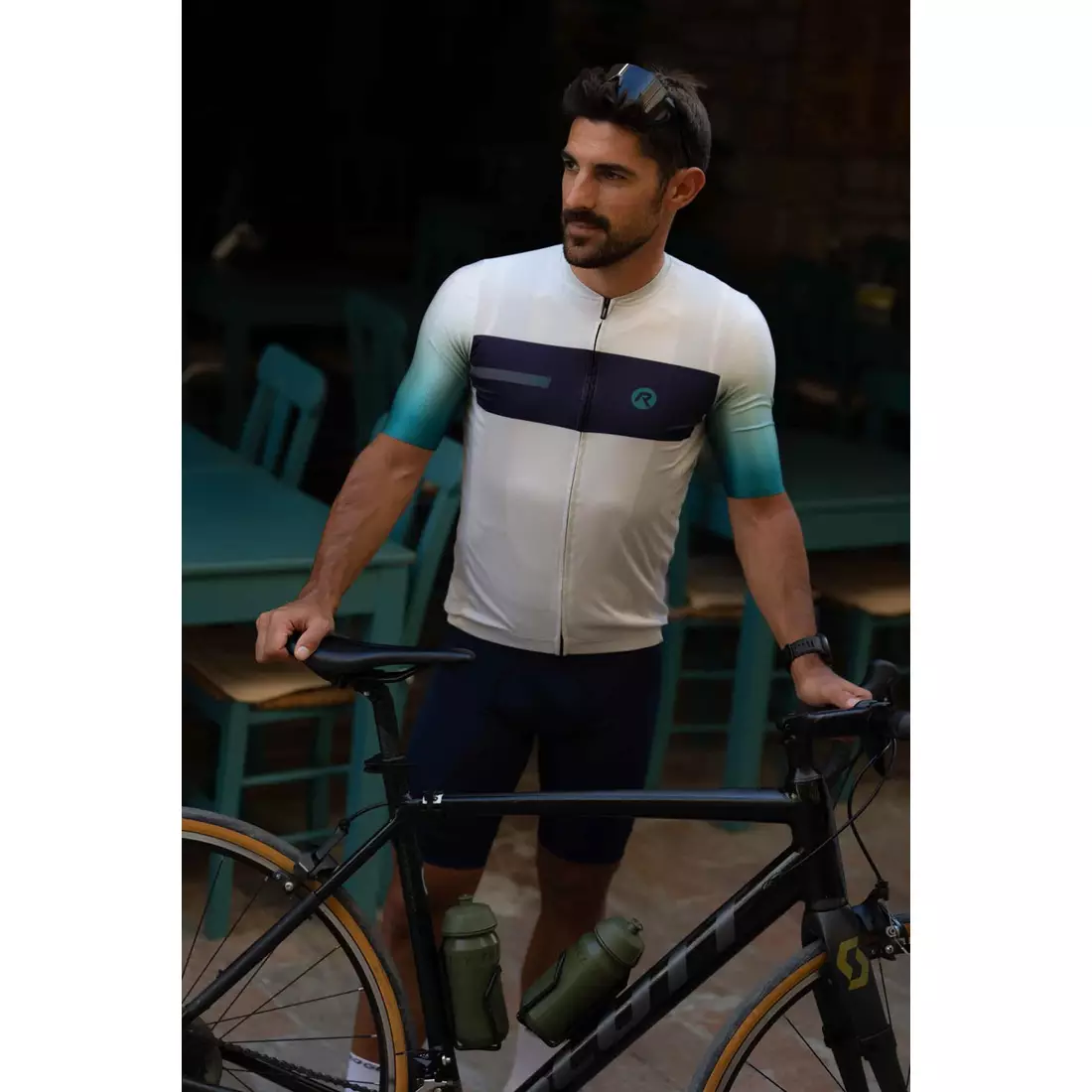 Rogelli DAWN męska koszulka rowerowa, beżowo-turkusowa