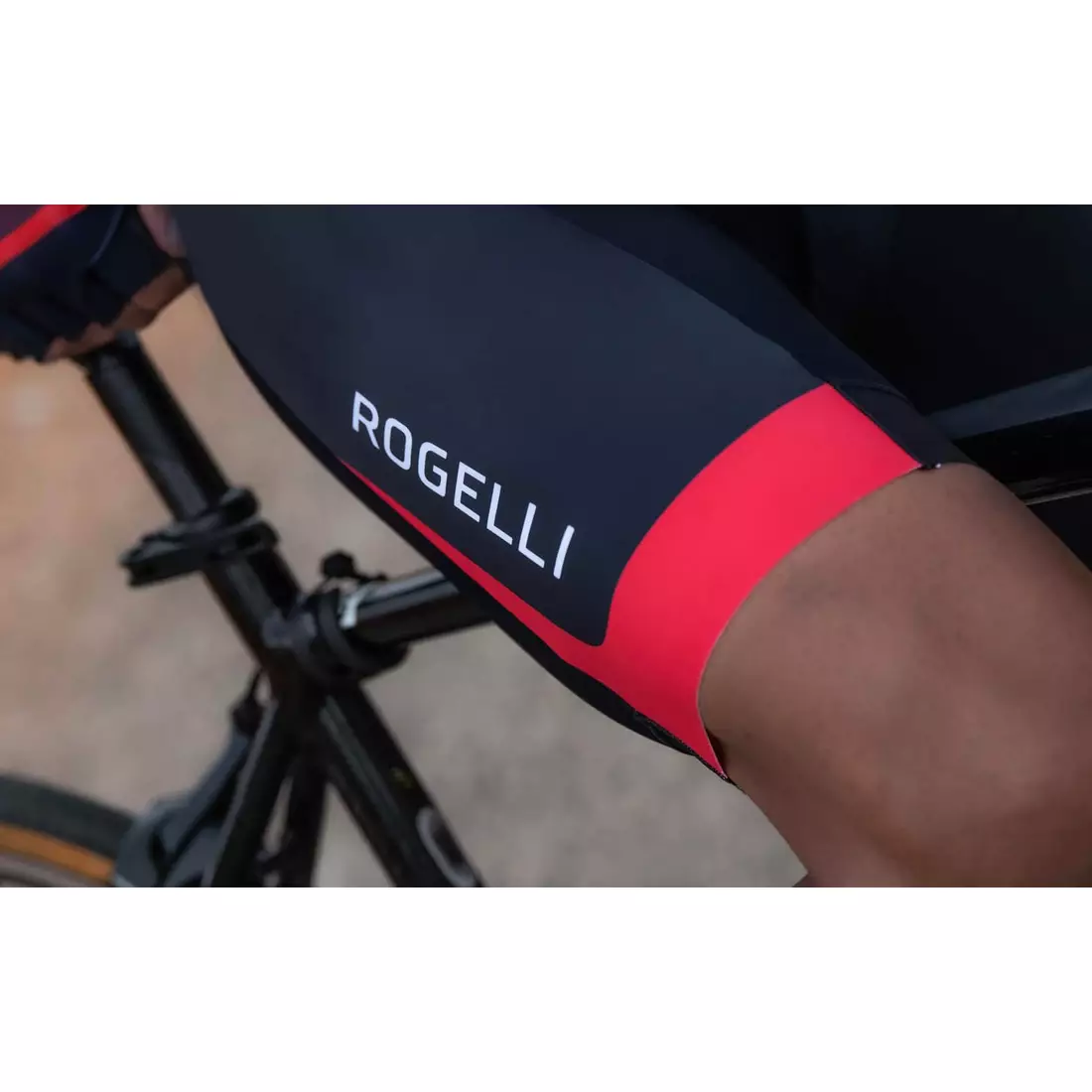 Rogelli FUSE II męskie spodenki rowerowe na szelkach, czarno-czerwone